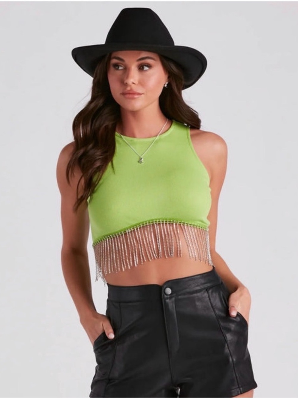 Windsor Green Crop Top with Fringe